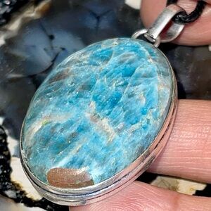 “The Suppressant Crystal” Blue Apatite Pendant 2 1/4”